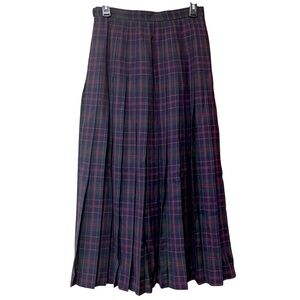 VTG Long Pleated Plaid 100% pure wool skirt by JH Collectibles
